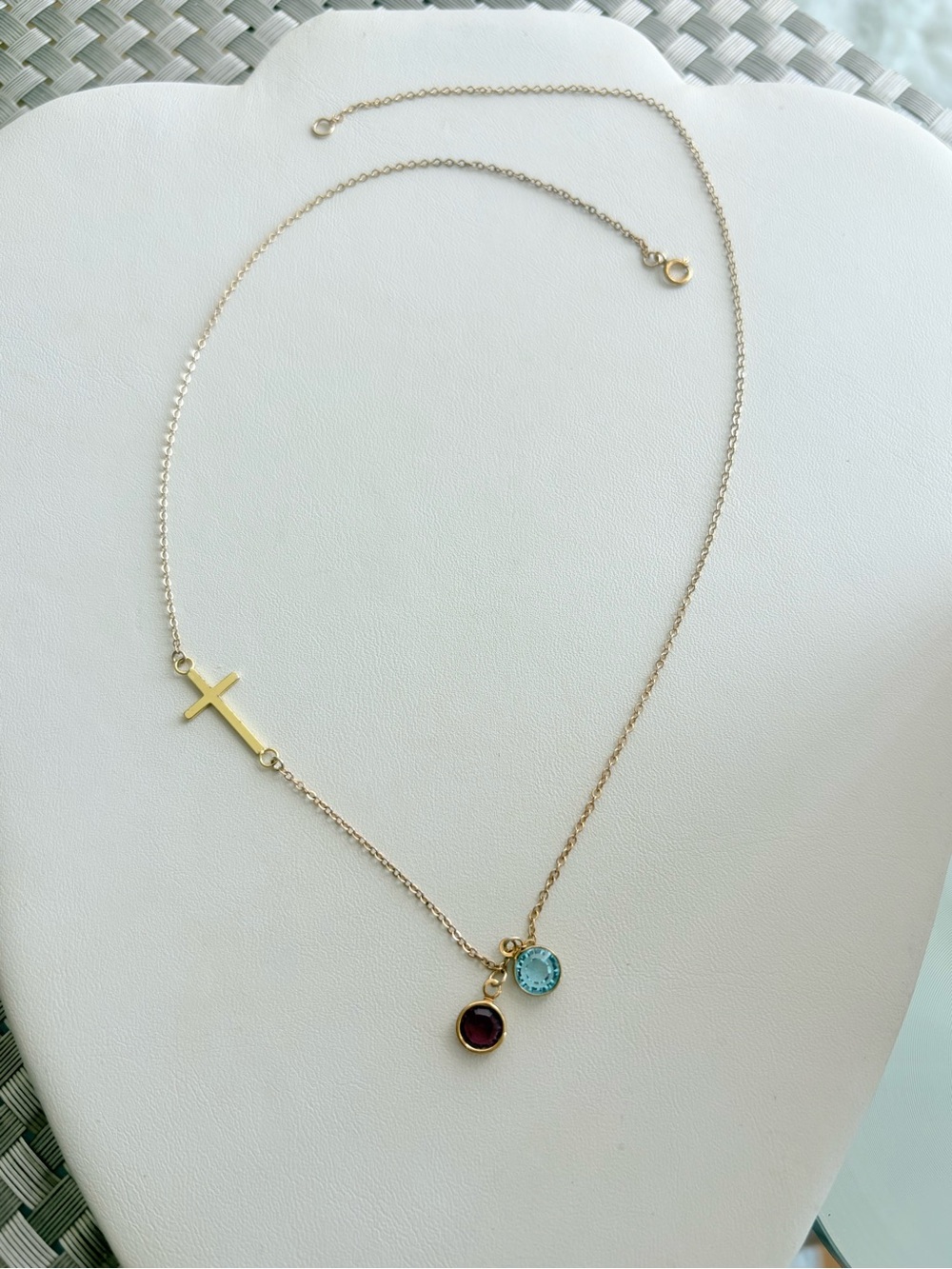 14k Gold Fill  Necklace with Cross & Amethyst and Blue topaz
